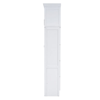 Full Size Space Saving Murphy Wall Bed With Top Cabinets, Flexible Slats - White