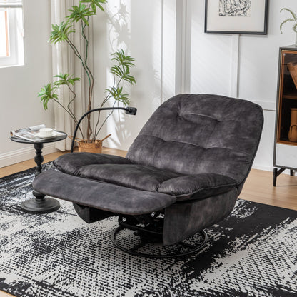 Modern Swivel Gliding Recliner Chair With Rocking Function And Phone Holder - Large Comfortable Reading Chair In Gold Stamped Velvet - Black