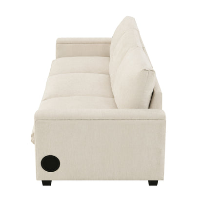 Sectional With Bluetooth Speaker Comfy Cloud Couch Set With Drop Down Table Cup Holders, USB Charger Storage Armrest Wide Seat Sofa - Beige
