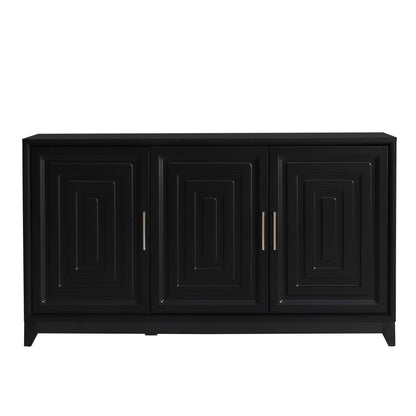 TV Stand For TVs Up To 65", Modern Entertainment Center Media Console Cabinet With 2 Spacious Storage Space, Solid Wood Legs For Living Room - Black
