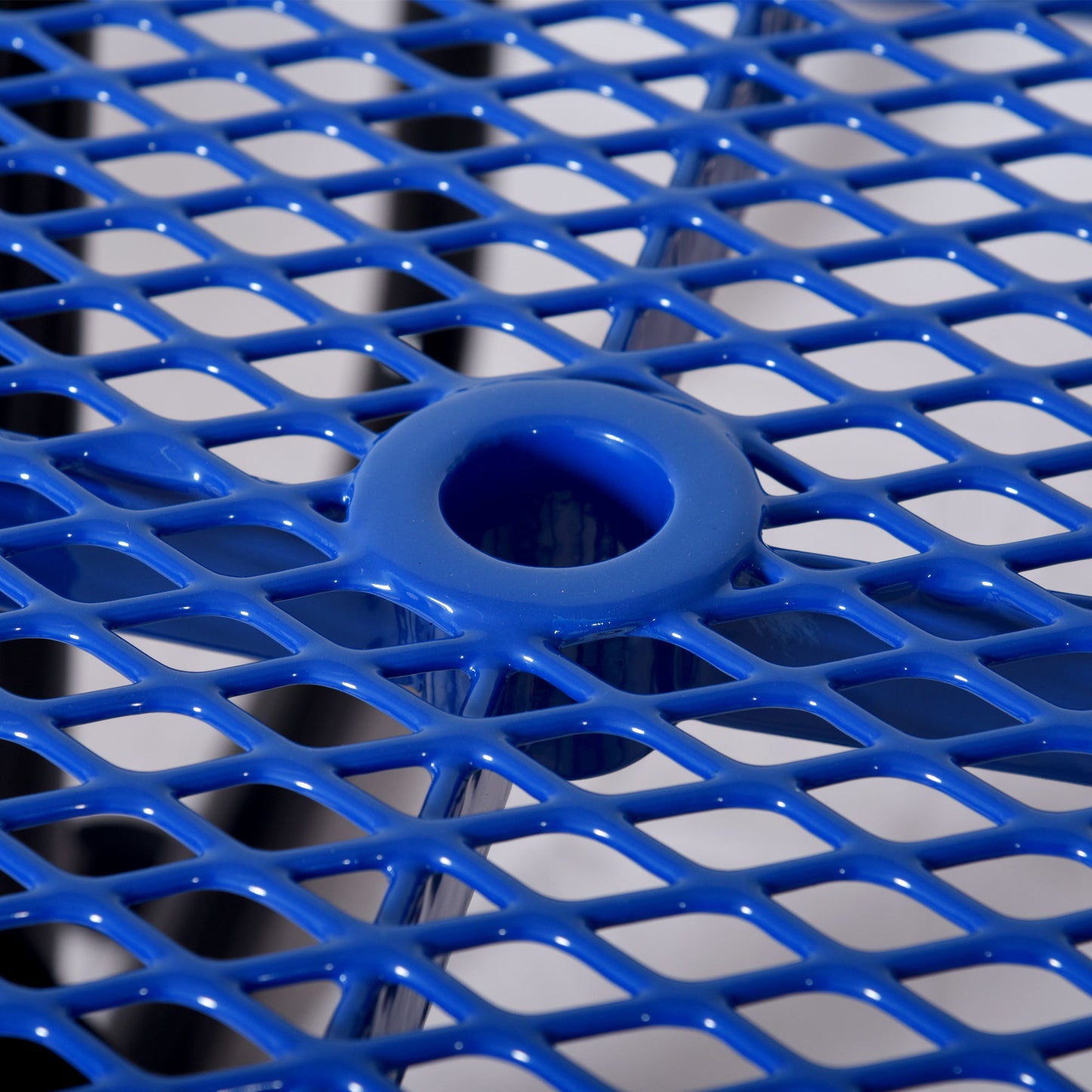 Outdoor Steel Picnic Square Table With Umbrella Pole - Blue
