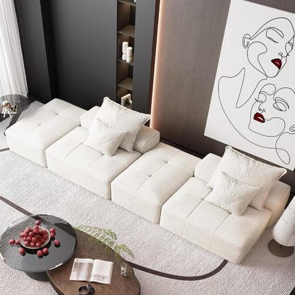 Modern Oversized Modular Sectional Sofa With 2 Ottoman And 2 Seat, Sparkling Chenille Fabric Soft Cushion Sofa With 4 Pillows, 4 Pieces Diy Combination Tufted Sofa, No Assembly Required - Beige