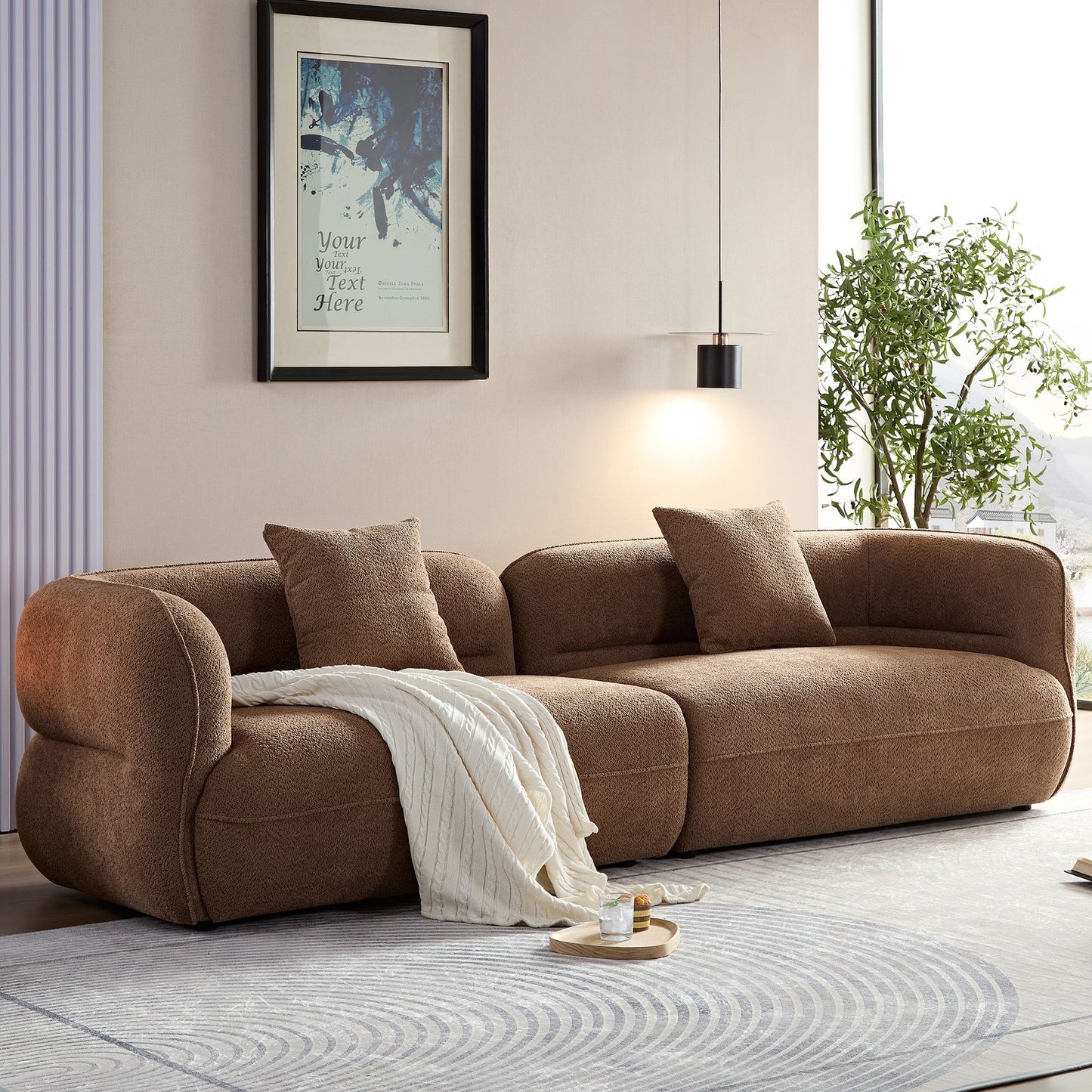 Sectional Sofa With Durable Fabric, Solid Wood Frame, And High Density Sponge Fill - Camel
