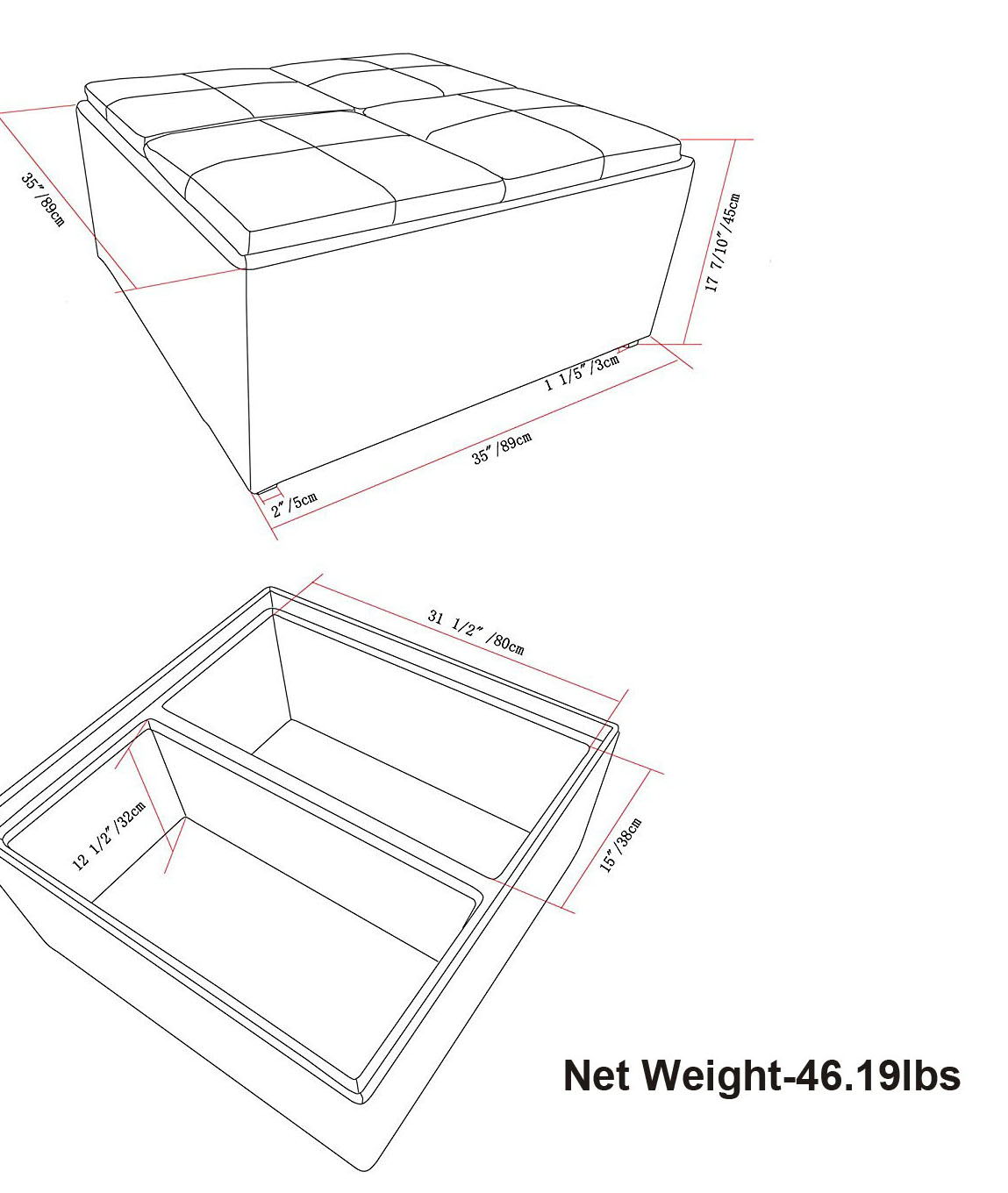 Avalon - Square Coffee Table Storage Ottoman - Cloud Gray