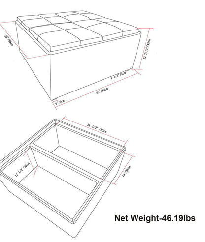 Avalon - Square Coffee Table Storage Ottoman - Cloud Gray