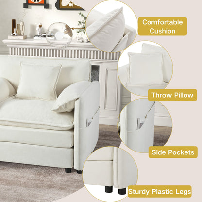 Modern Chenille Deep Seat Sectional Sofa Cloud Couch With Ottoman, Upholstered Modular L Shaped Couch For Living Room Apartment, Office - Beige