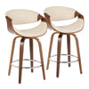 Symphony - Mid-Century Modern Fixed Height Counter Stool & Swivel With Round Footrest (Set of 2) - Walnut / Cream
