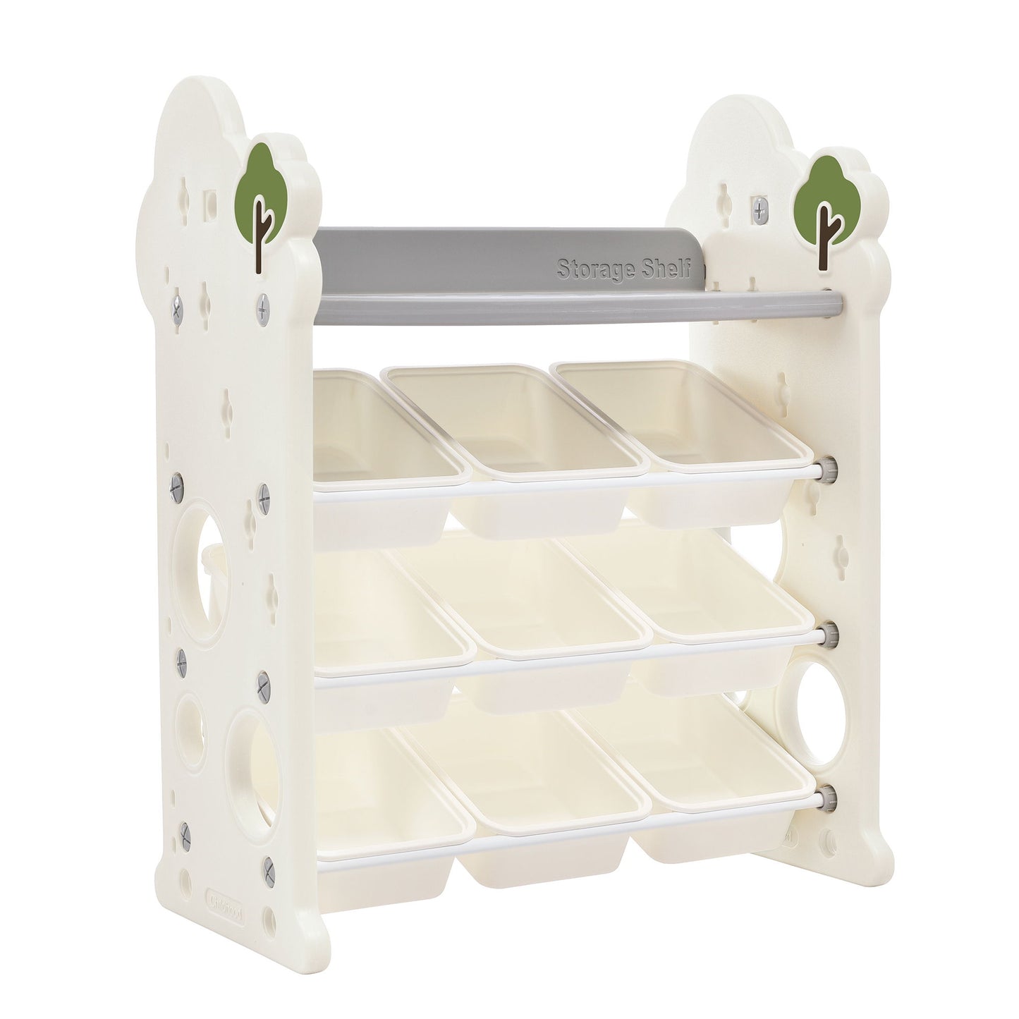 Kids Bookshelf Toy Storage Organizer With 17 Bins And 5 Bookshelves, Multi-Functional Nursery Organizer Kids Furniture Set Toy Storage Cabinet Unit With HDPE SheLF And Bins - Gray
