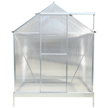 6.3'x6.2'x7' Polycarbonate Greenhouse, Heavy Duty Outdoor Aluminum Walk-In Green House Kit With Rain Gutter, Vent And Door For Backyard Garden - Aluminium
