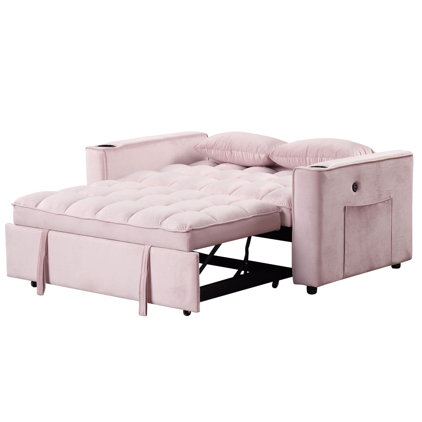 Multi Functional Sofa Bed With Cup Holder And USB Port For Living Room Or Apartments - Pink