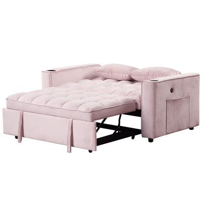 Multi Functional Sofa Bed With Cup Holder And USB Port For Living Room Or Apartments - Pink