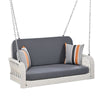 PE Wicker Porch Swing, 2 Seater Hanging Bench With Chains, Patio Furniture Swing For Backyard Garden Poolside - White / Gray