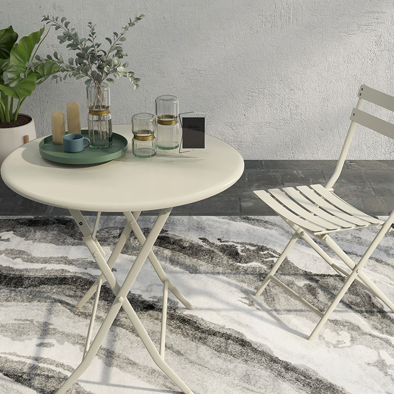 3 Piece Patio Bistro Set Of Foldable Round Table And Chairs - White