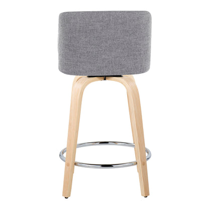 Toriano - Contemporary Fixed Height Counter Stool & Swivel With Round Footrest (Set of 2) - Natural / Gray