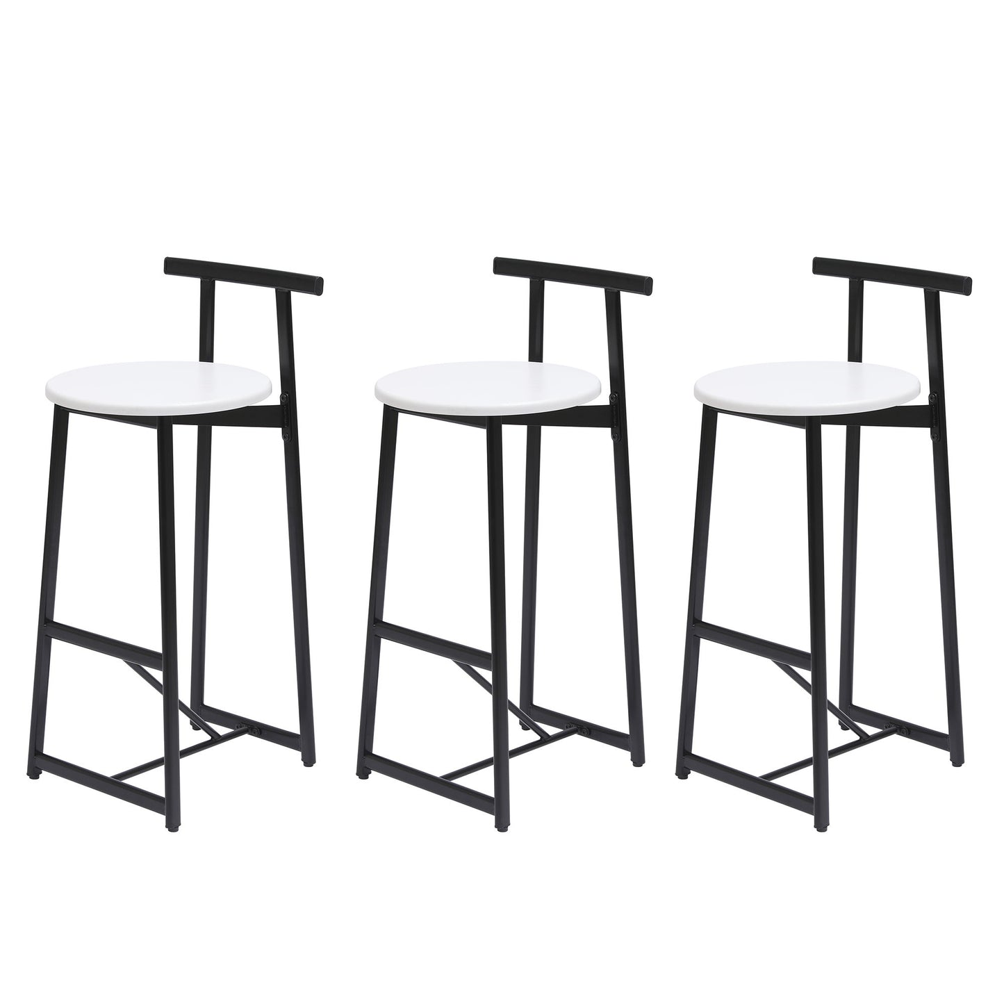 Modern Bar Stools With Backrest For Kitchen Island Or Pub Room, Metal Frame (Set of 3) - Black / White