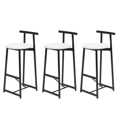 Modern Bar Stools With Backrest For Kitchen Island Or Pub Room, Metal Frame (Set of 3) - Black / White