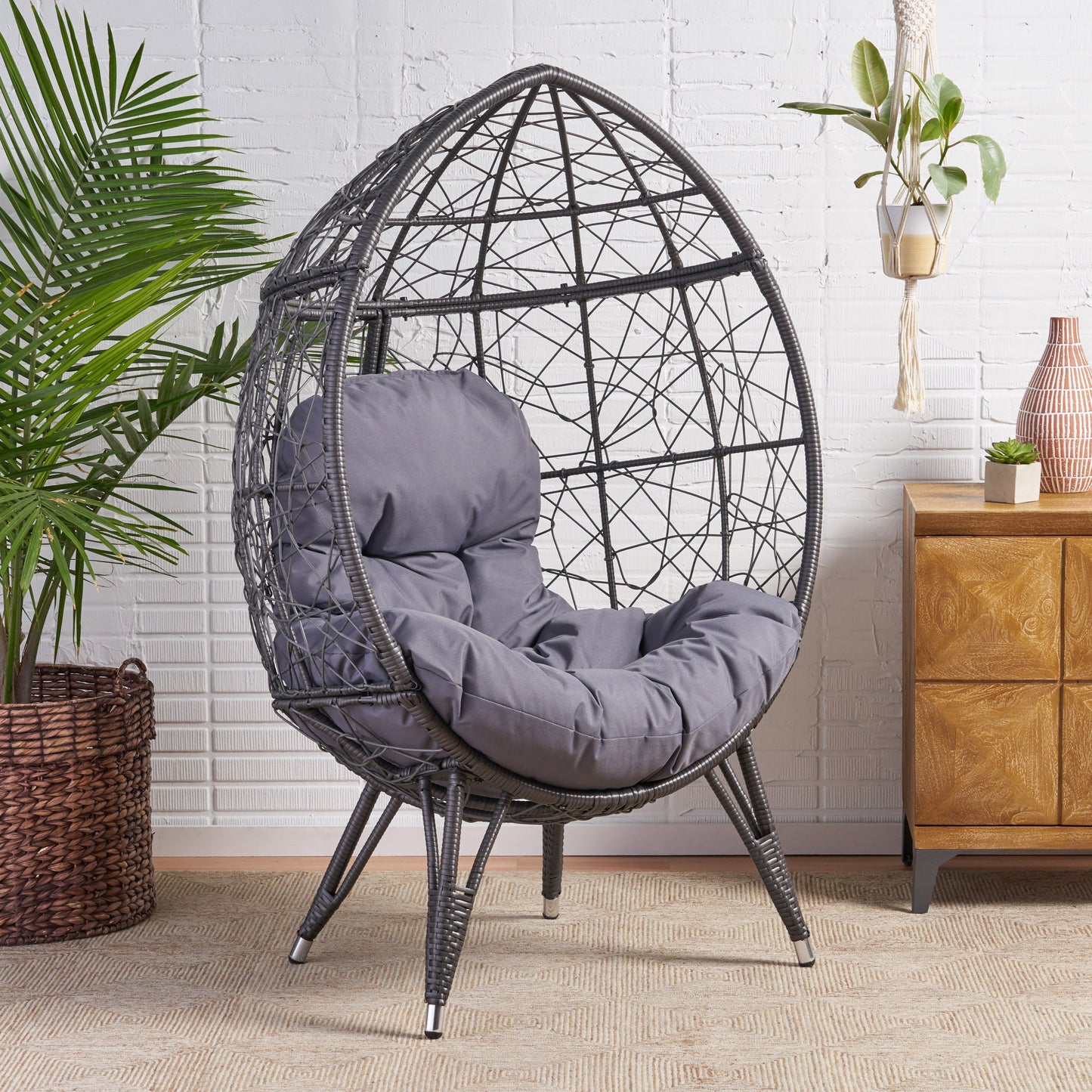 Cosmos - Round Hammered Iron Teardrop Chair - Gray