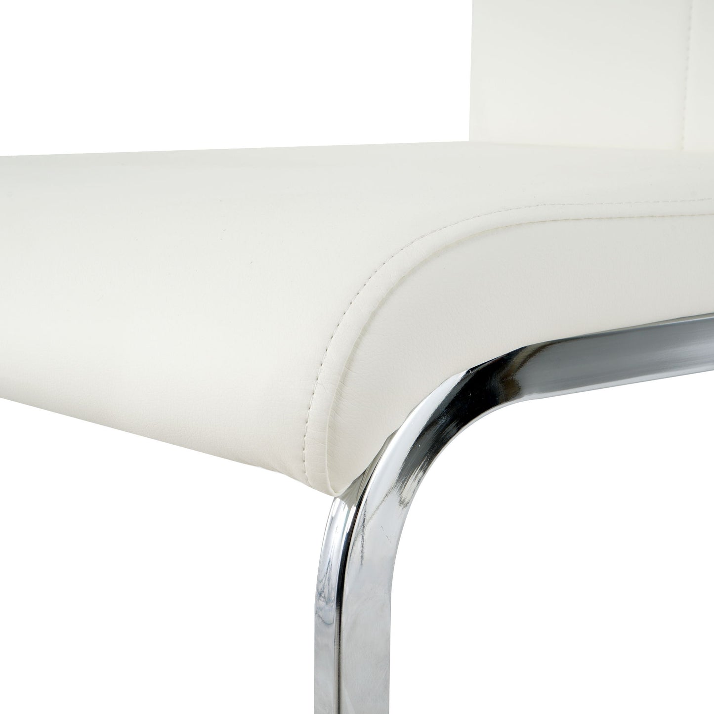 Modern Dining Chairs With Faux Leather Padded Seat And Chrome Metal Legs For Kitchen, Living, Bedroom, Dining Room - White / Silver