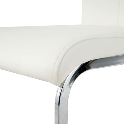 Modern Dining Chairs With Faux Leather Padded Seat And Chrome Metal Legs For Kitchen, Living, Bedroom, Dining Room - White / Silver