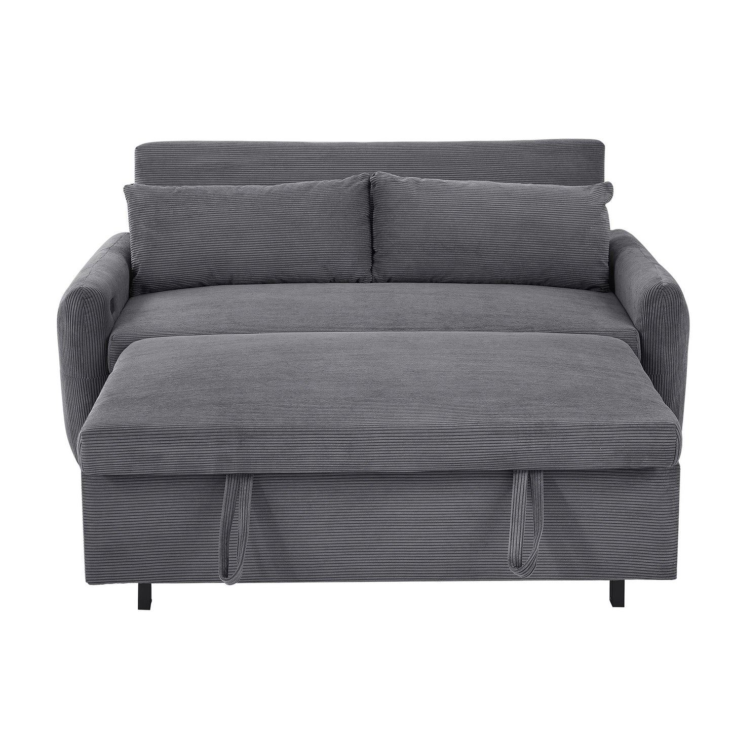 Pull Out Sofa Bed Convertible Couch 2 Seat Loveseat Sofa Modern Sleeper Sofa With 2 Throw Pillows And USB Ports For Living Room - Dark Gray