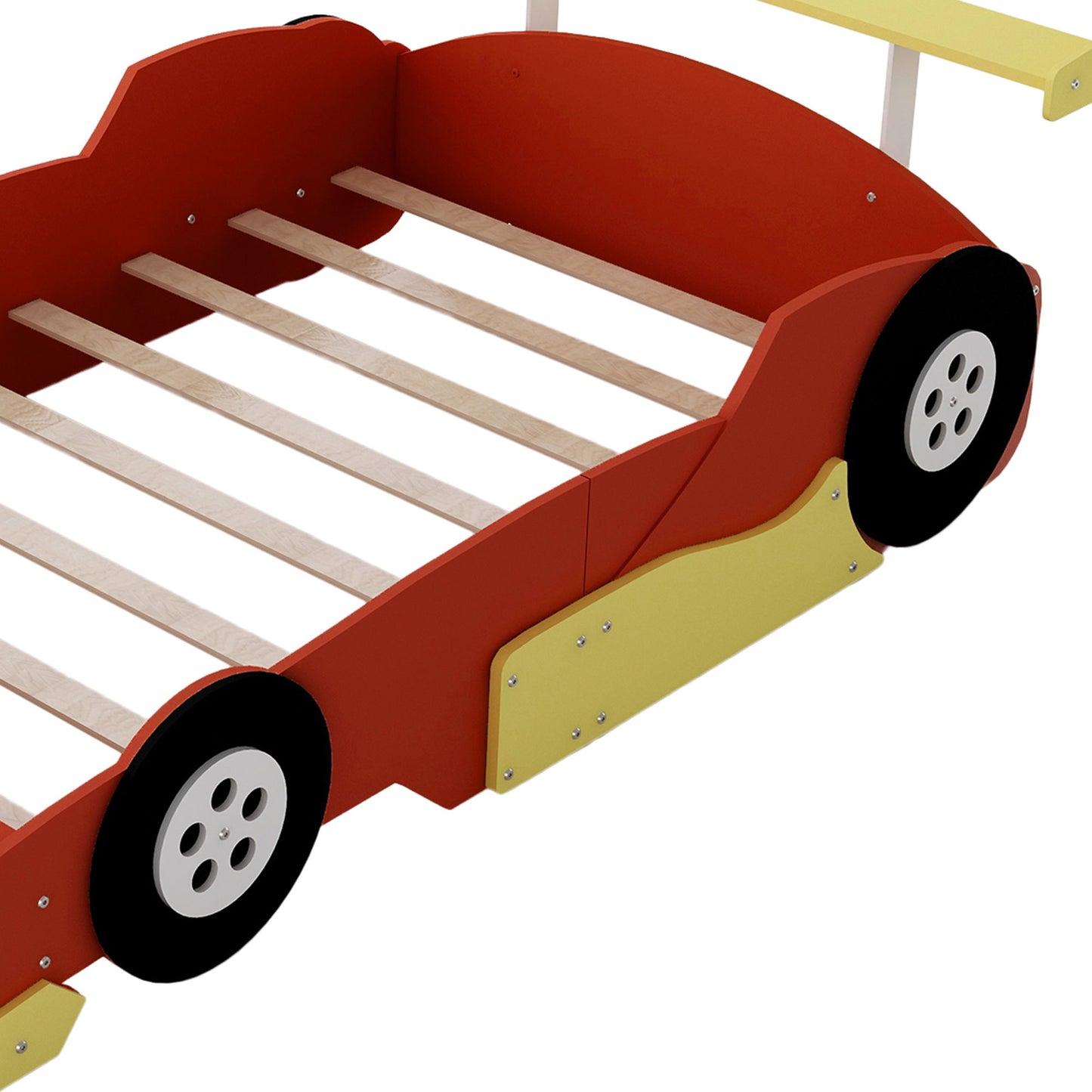 Full Size Race Car Shaped Platform Bed With Wheels - Red