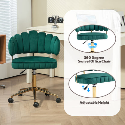 Velvet Home Office Desk Chair, Modern Cute Computer Chair, Wheels Swivel Height Adjustable Task Chair - Emerald