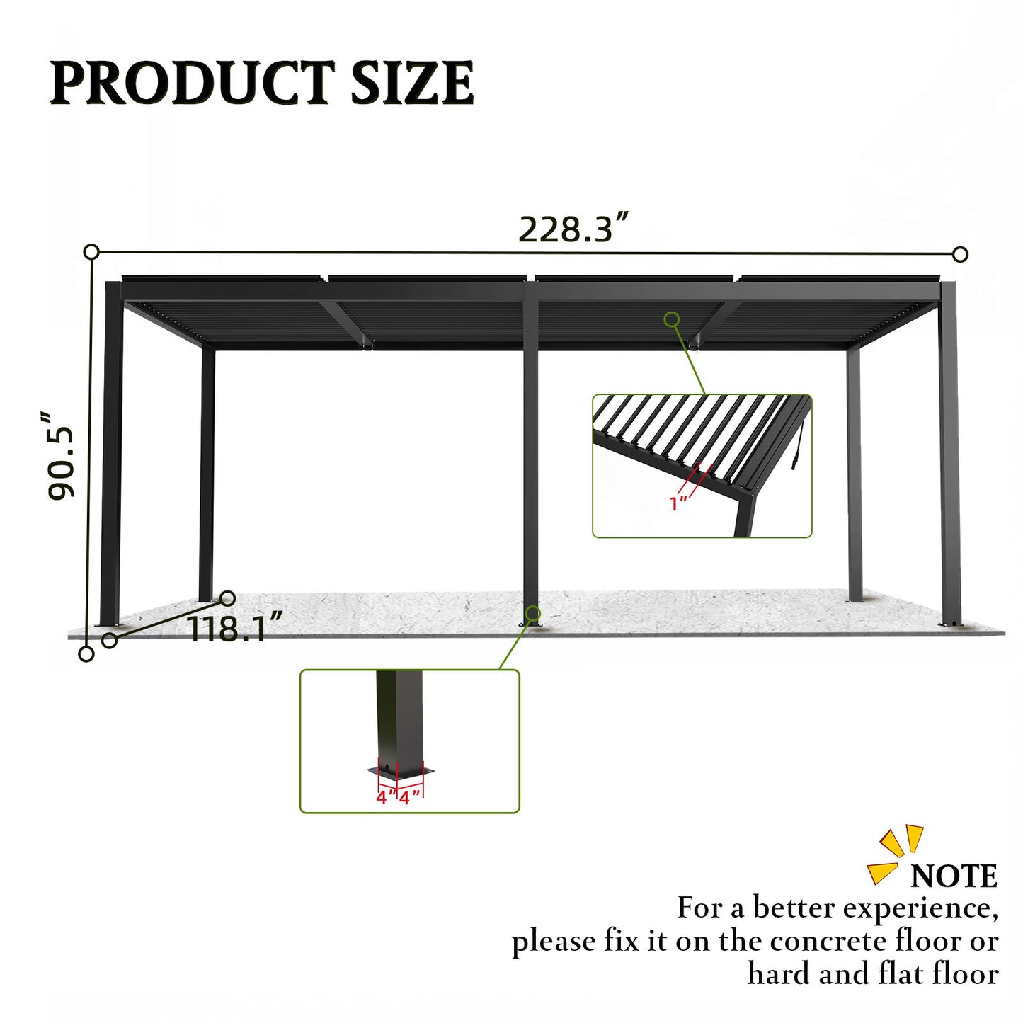 10 x 19 Ft Louver Pergola Frame & Louvers - Black