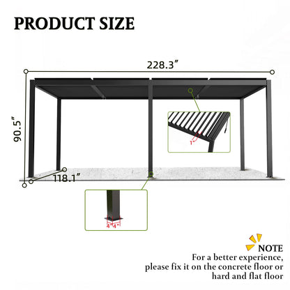 10 x 19 Ft Louver Pergola Frame & Louvers - Black