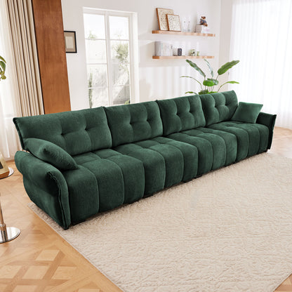 Modern 4 Seater Sofa With Solid Wood Frame, High Resilience Cushions - Premium Green