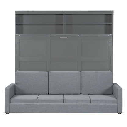 Queen Size Murphy Wall Bed With Sofa - Gray