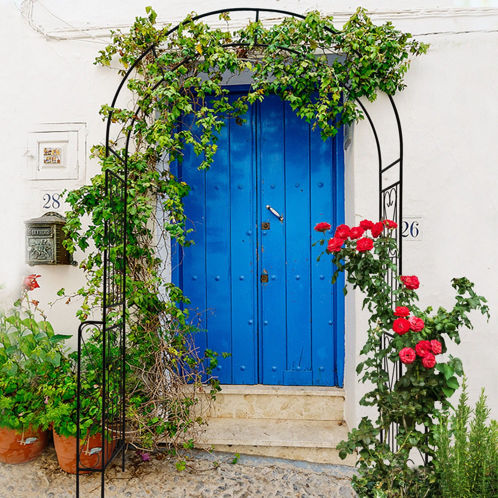 Metal Garden Arch Garden Arbor Trellis Climbing Plants Support Rose Arch Outdoor Arch - Black