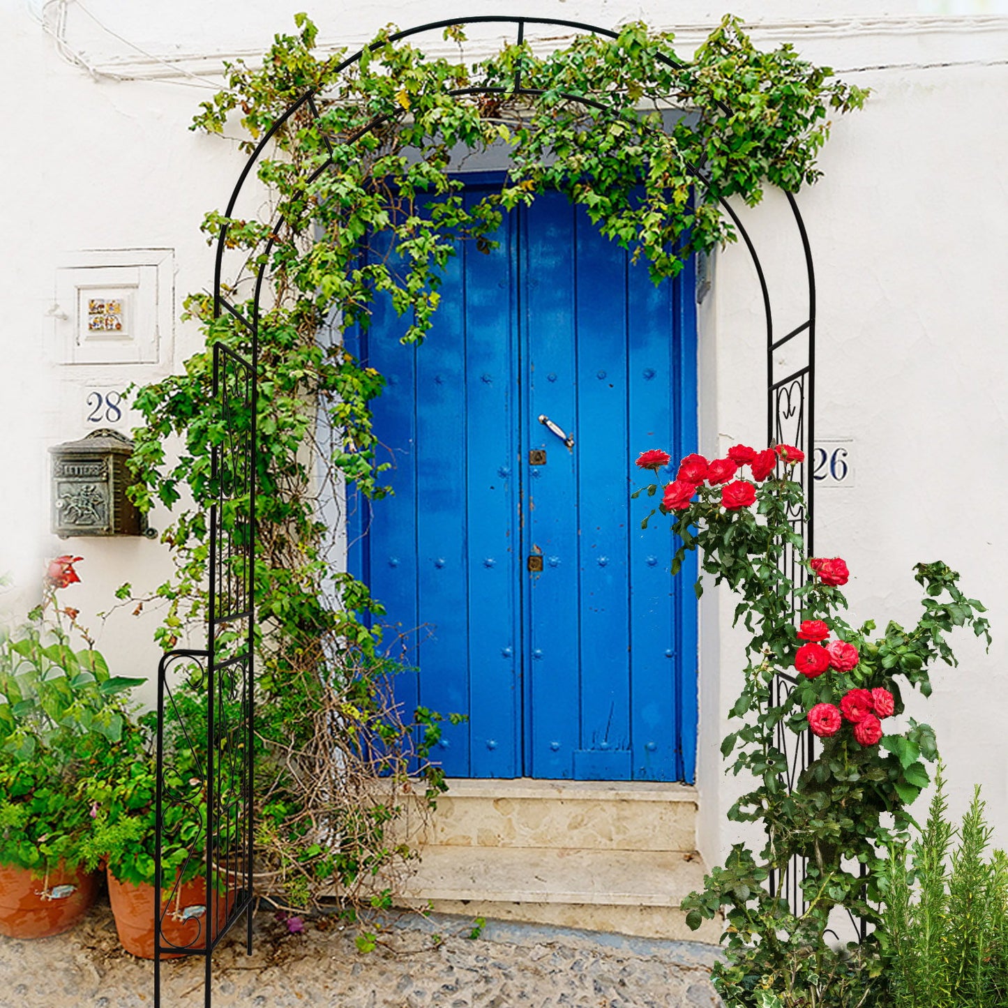Metal Garden Arch Garden Arbor Trellis Climbing Plants Support Rose Arch Outdoor Arch - Black