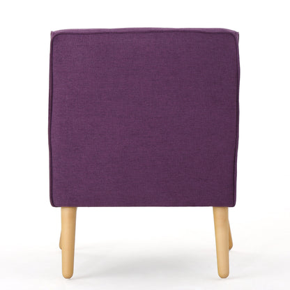 Modern Arm Chair With Tufted Back Fabric And Birch Wood Legs - Purple