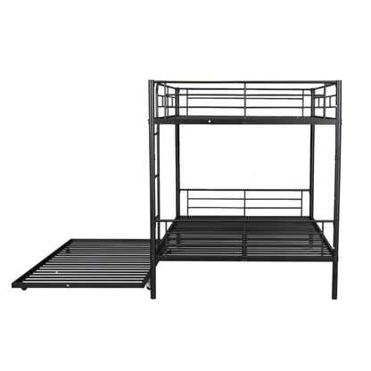 Full Over Full Metal Bunk Bed With Trundle - Black