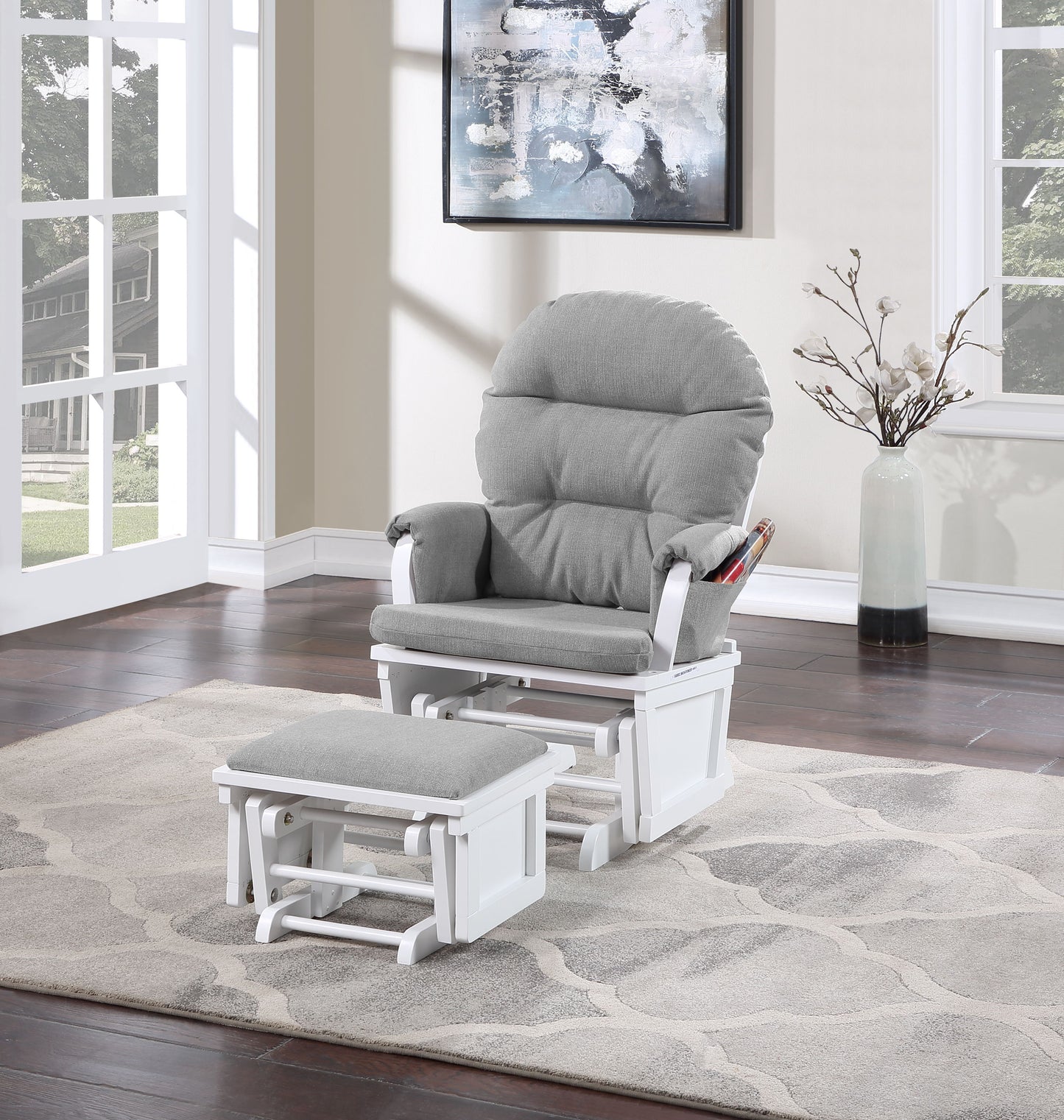 Madison - Glider & Ottoman - White / Oyster