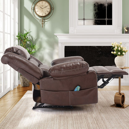 Breathable Leather Massage Recliner Chair Manual Living Room Reclining Sofa - Brown