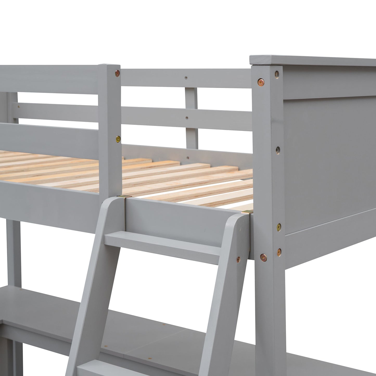 Twin Size Loft Bed With Shelves With Desk - Gray