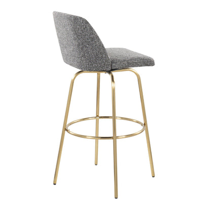 Toriano - Contemporary Fixed Height Barstool With Swivel With Round Footrest (Set of 2) - Gray / Gold