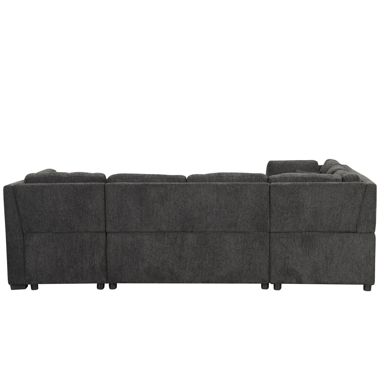 U-Shaped Sectional Sofa Pull Out Sofa Bed With Two USB Ports, Two Power Sockets, Three Back Pillows And A Storage Chaise For Living Room - Black