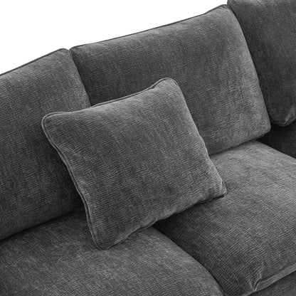 Modern L Shape Modular Sofa, 5 Seat Chenille Sectional Couch Set With 2 Pillows Included, Freely Combinable Indoor Funiture - Black / Gray