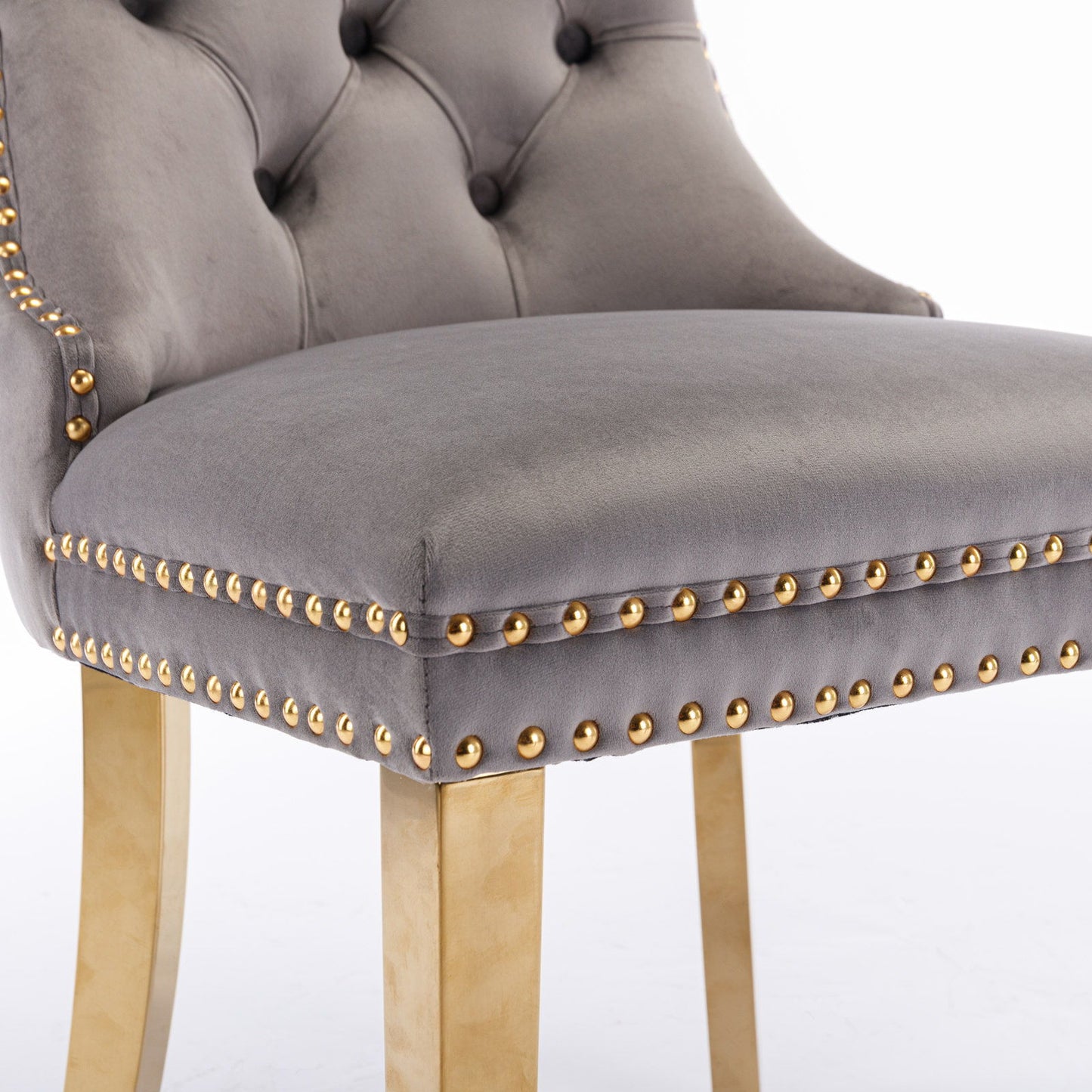 Nikki - Modern, High-End Tufted Solid Wood Contemporary Velvet Upholstered Dining Chair With Golden Stainless Steel Plating Legs, Nailhead Trim (Set of 2) - Gray / Gold