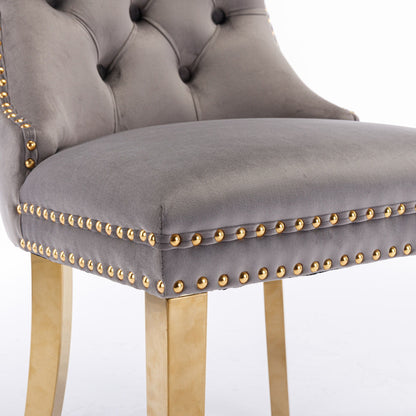 Nikki - Modern, High-End Tufted Solid Wood Contemporary Velvet Upholstered Dining Chair With Golden Stainless Steel Plating Legs, Nailhead Trim (Set of 2) - Gray / Gold