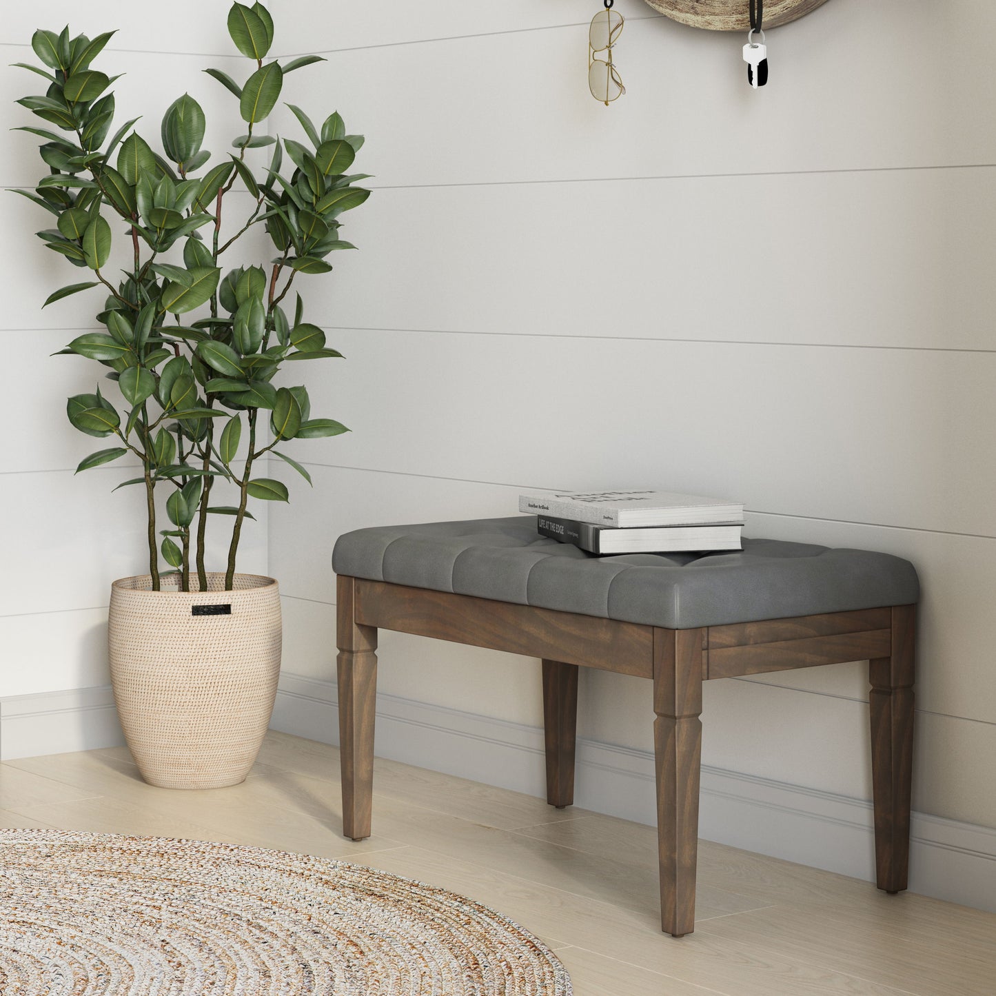 Waverly - Small Tufted Ottoman Bench - Stone Gray
