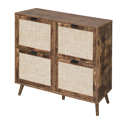4 Door Shoe Rack, Freestanding Modern Shoe Storage Cabinet, For Entryway - Burly Wood