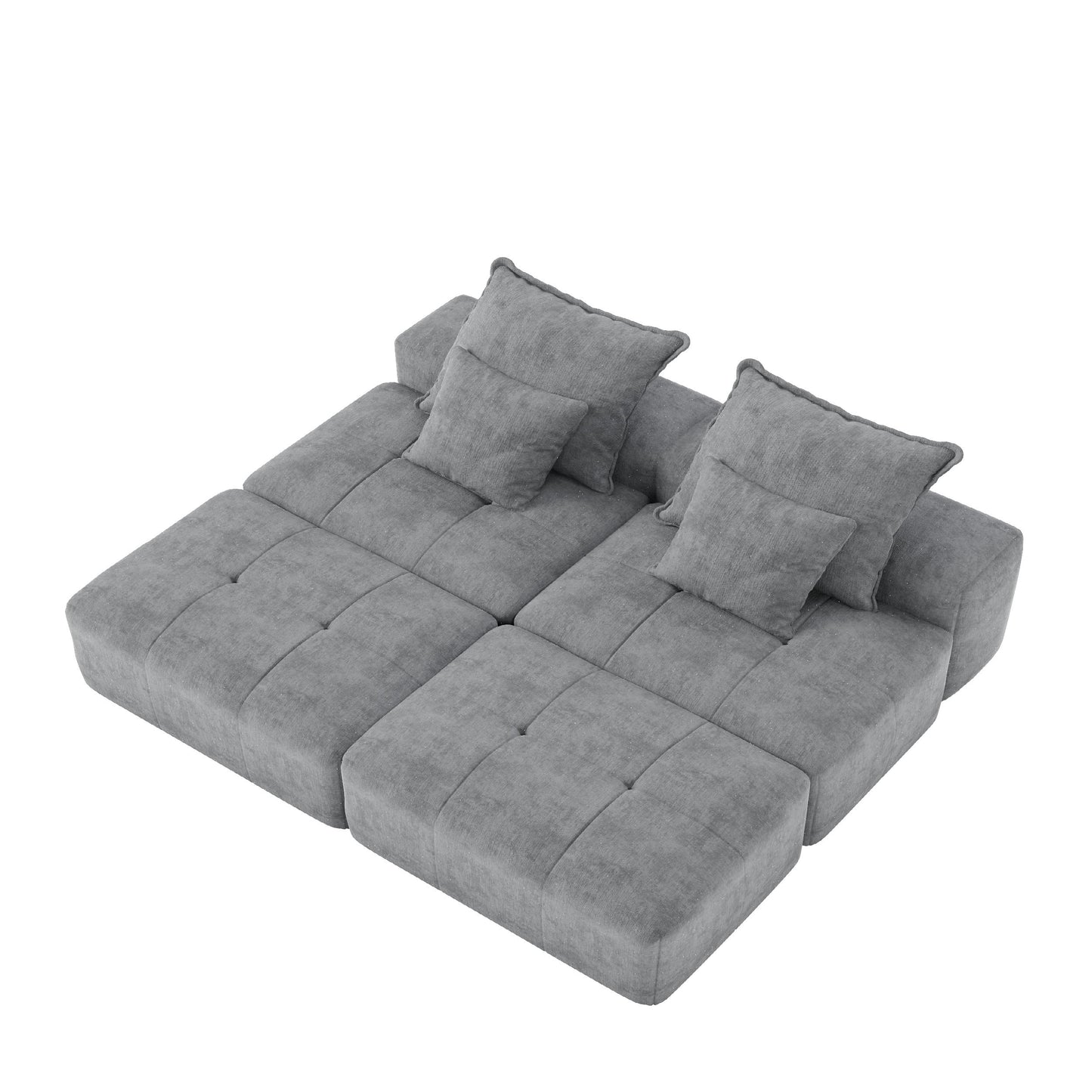 Modern Oversized Modular Sectional Sofa With 2 Ottoman And 2 Seat, Sparkling Chenille Fabric Soft Cushion Sofa With 4 Pillows, 4 Pieces Diy Combination Tufted Sofa, No Assembly Required - Gray