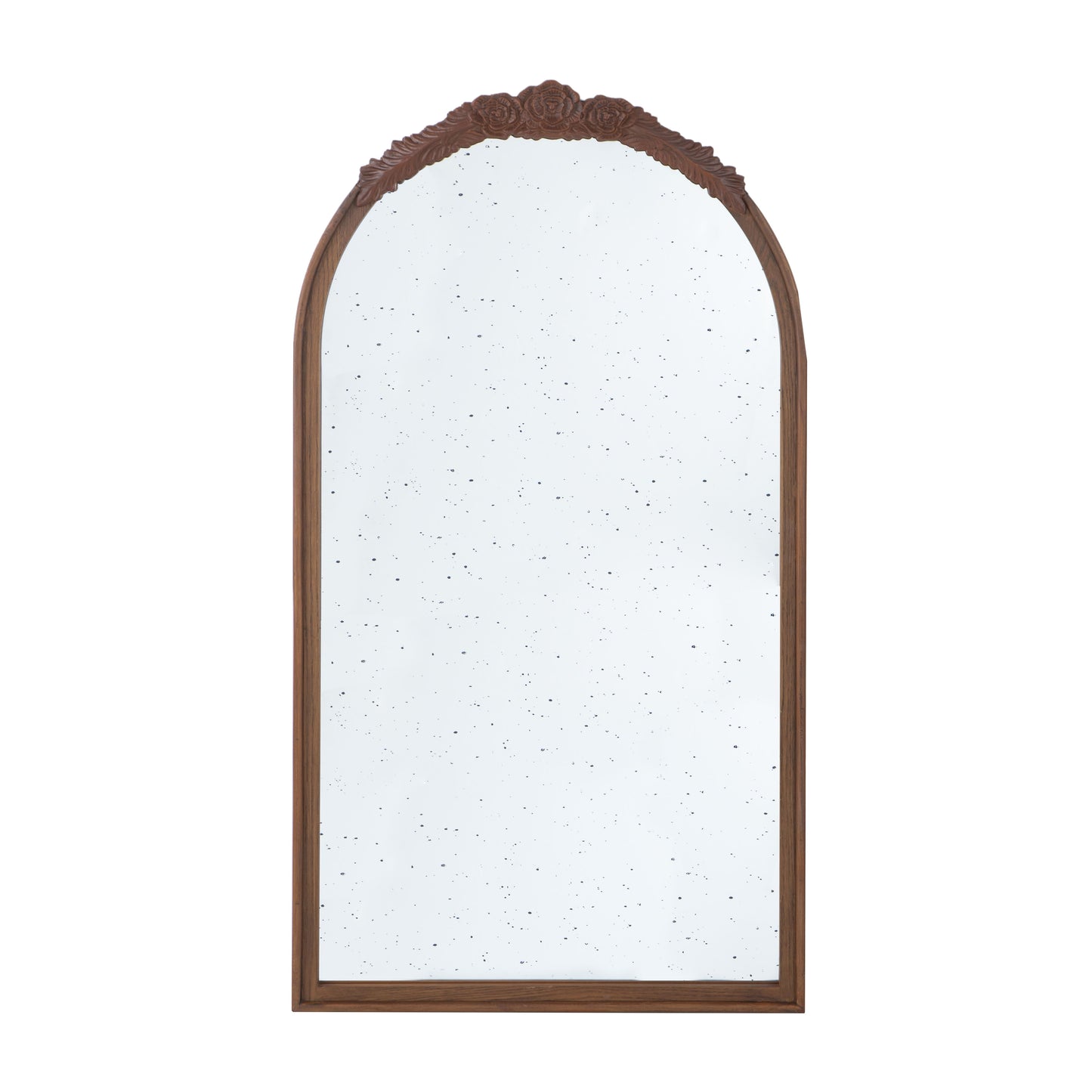 Hand Carved Rose Antique Mirror Frame, Wood Arch Mirror Wall Decor For Living Room, Bathroom, Entryway - Brown
