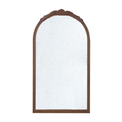 Hand Carved Rose Antique Mirror Frame, Wood Arch Mirror Wall Decor For Living Room, Bathroom, Entryway - Brown