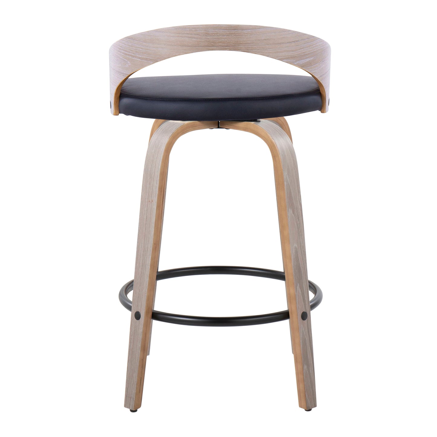 Grotto - Contemporary Fixed Height Counter Stool With Swivel With Round Footrest (Set of 2) - Light Gray / Black