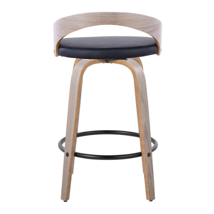Grotto - Contemporary Fixed Height Counter Stool With Swivel With Round Footrest (Set of 2) - Light Gray / Black