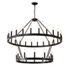 2 Tiers Wagon Wheel Chandelier Wooden Farmhouse 36 Light (24 / 12) Or (12 / 24) Metal Chandeliers 2 Story Light Fixtures Industrial For High Ceiling Living Dining Room Foyer, Adjustable Height - Black
